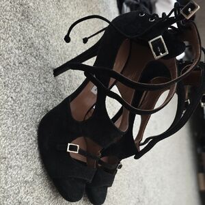 Tabitha Black Suede Strappy Heels